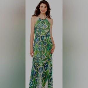 Women’s Super Elegant Abstract Print Halter Neck Maxi Dresses